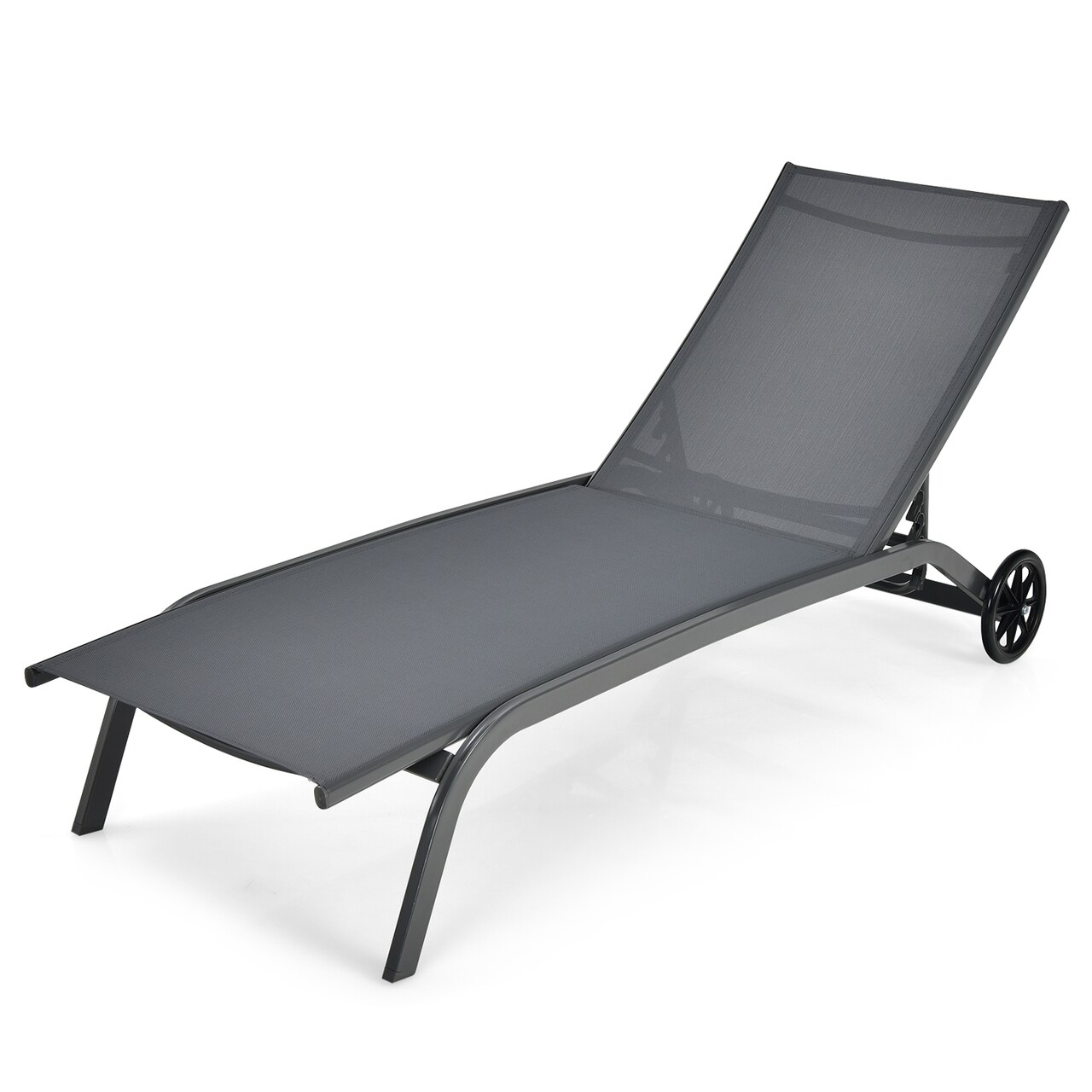 Adjustable Outdoor Chaise Lounge Chair with Wheels – Steel Frame, Breathable Fabric